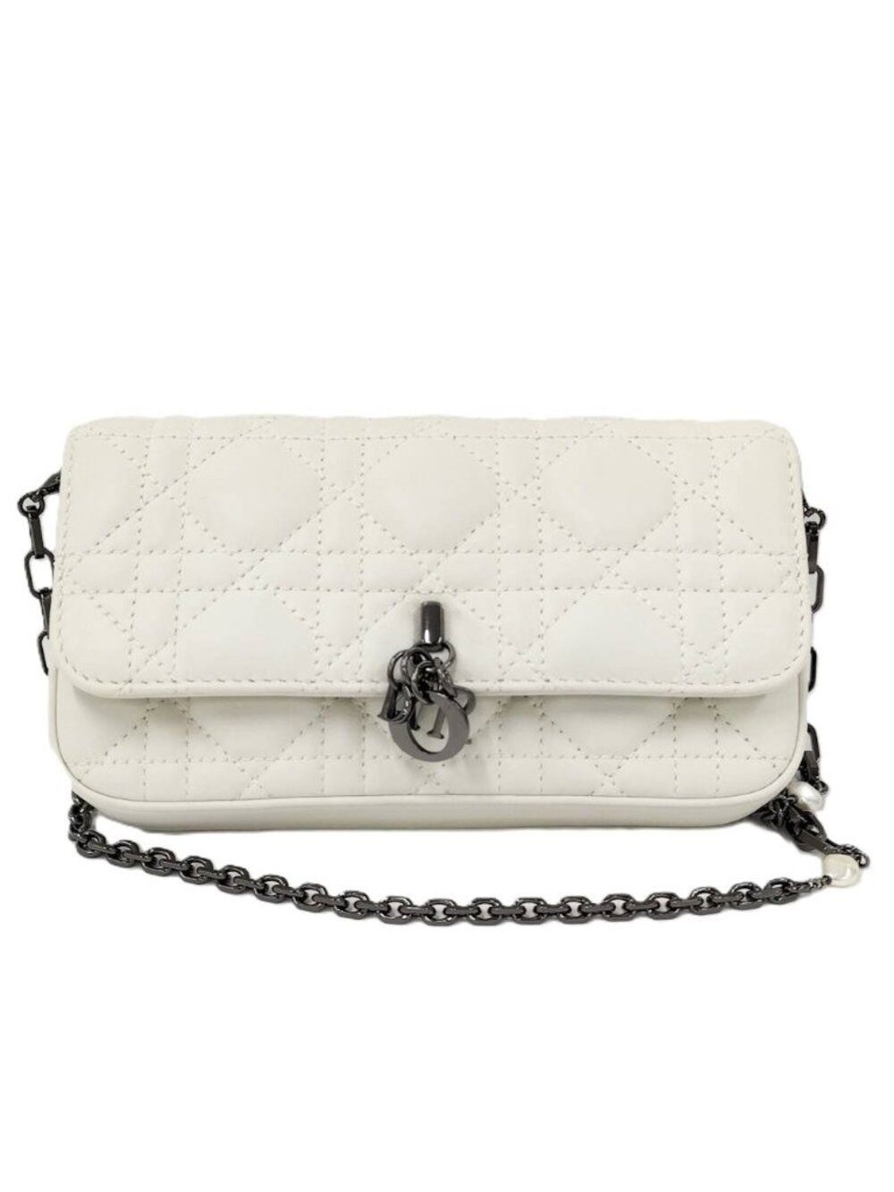 Dior My Talk Phone Bag Cannage Leather White